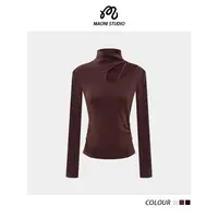 毛妮LADIEST高领镂空长袖T恤女秋冬新款修身针织衫上衣L2556