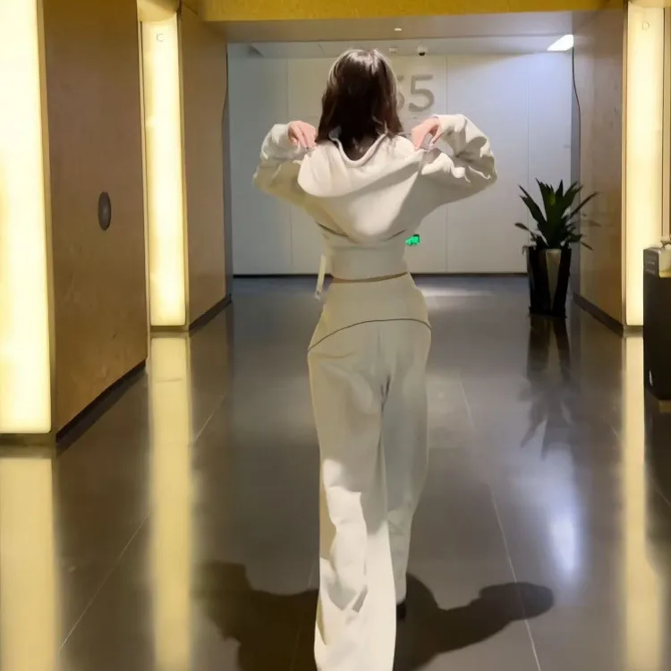 清冷系禅意白灰色休闲运动套装女卫衣休闲裤子一整套秋冬季2025新
