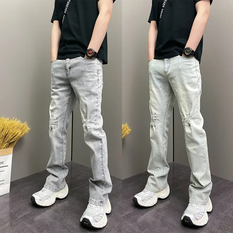 2025年夏季薄款潮流韩版痞帅破洞乞丐裤青年男士休闲美式牛仔裤子