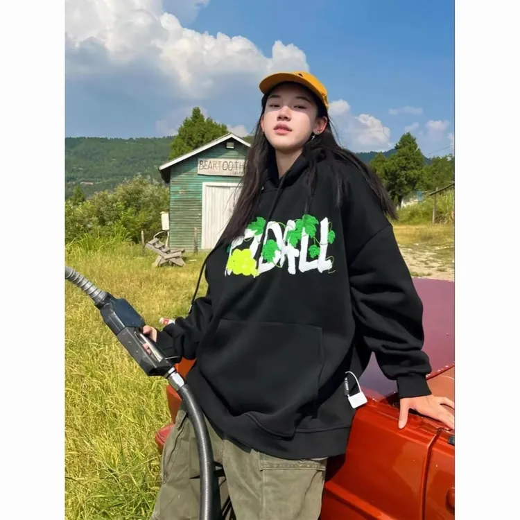 纯棉面料秋冬国潮毛巾绣卫衣女嘻哈ersieze休闲宽松情侣款上衣