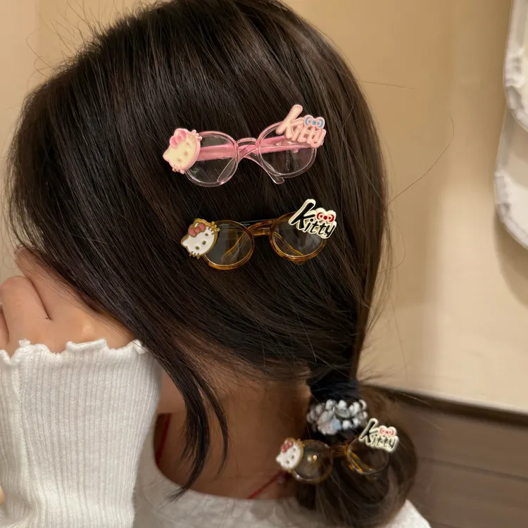 新款kt猫字母眼镜发夹甜酷ins风刘海碎发夹鸭嘴夹可爱卡通发饰