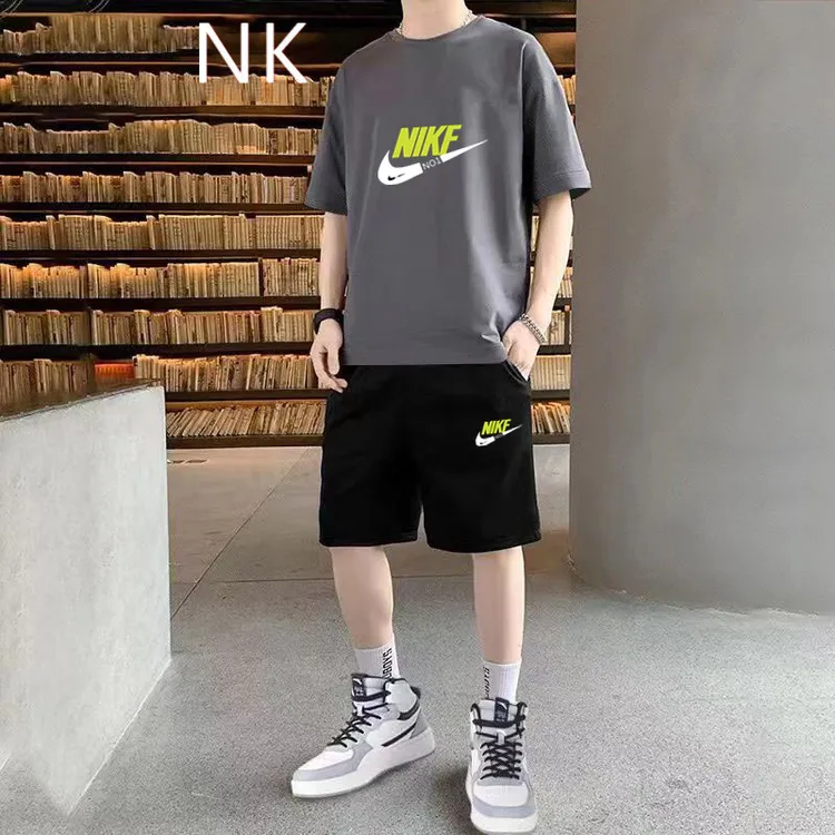 NK运动套装夏季宽松男士纯棉重磅短袖短裤2025新款休闲时尚两件套