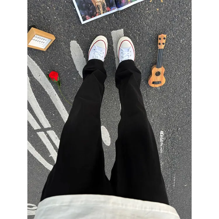 黑色微喇弯刀牛仔裤男秋美式高街微喇裤子cleanfit修身显瘦直筒裤