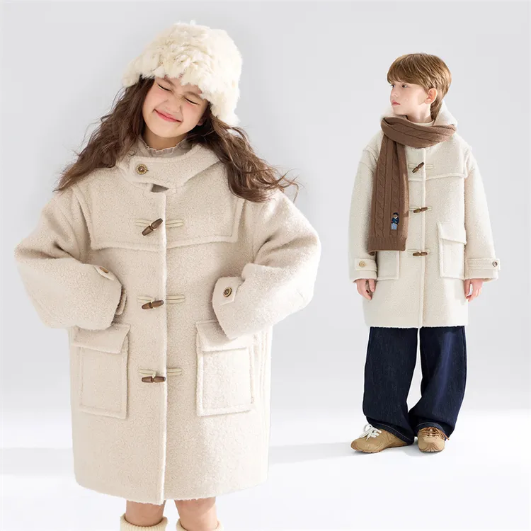 MUCMUKN 55%羊毛呢大衣复古牛角扣绗棉外套男女童冬新M54XW5781