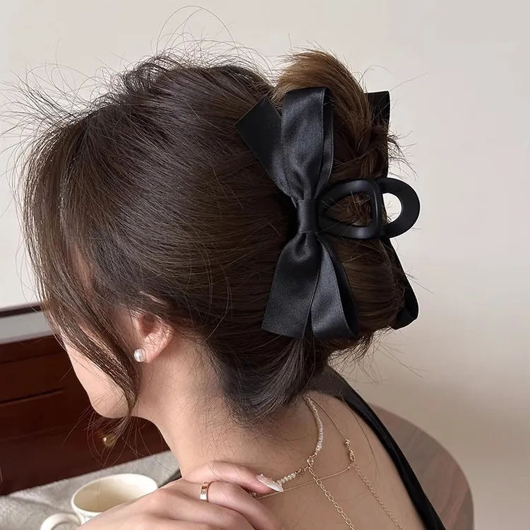 赫本风黑色双面蝴蝶结抓夹女大号高级感发夹盘发后脑勺鲨鱼夹头饰
