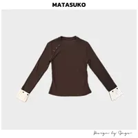 MATASUKO 拼接系列 收腰设计 弹力棉面料 正肩长袖打底T恤