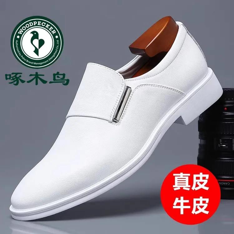 啄木鸟男鞋2025小白鞋潮流百搭休闲鞋子商务正装皮鞋男内增高婚鞋