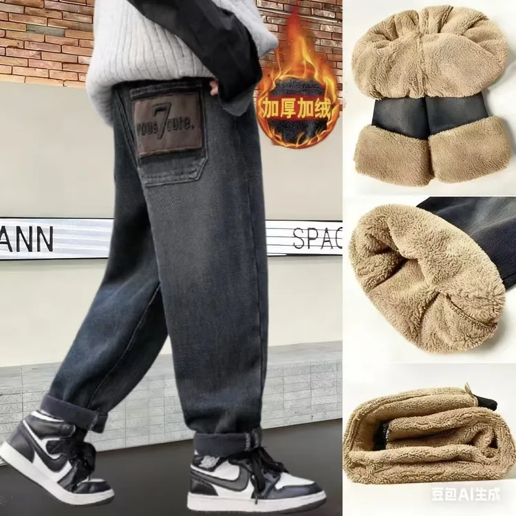童装秋冬一体绒牛仔裤男童裤子2025新款中大童儿童韩版宽松时尚潮