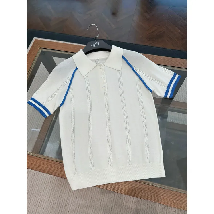 【张稚昂studio】学院风蓝白拼接针织上衣-TX25325