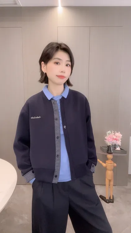 秋季韩系复古格纹长袖开衫夹克外套