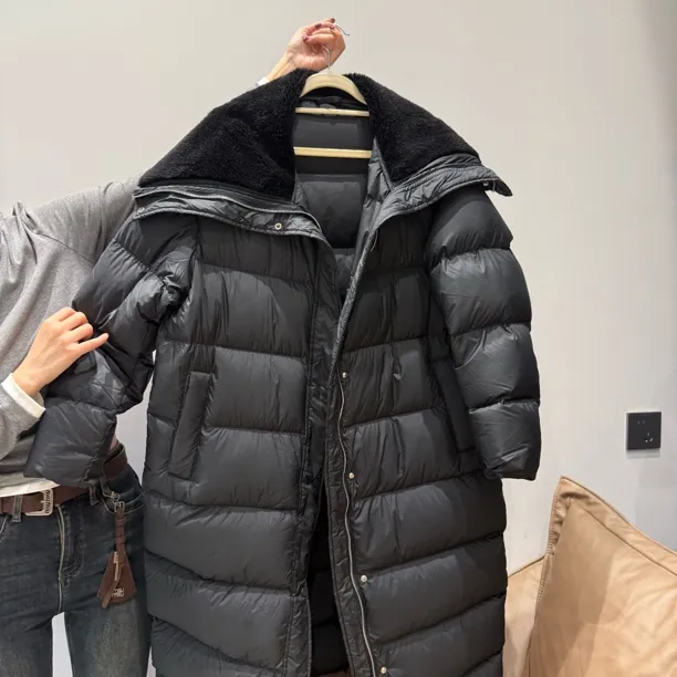 长款纯色欧美风时尚女装毛领过膝加厚冬装保暖