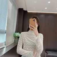 IMFLY金小金自制女装 小衫DYW9798早秋甜美波浪纹网纱打底小衫
