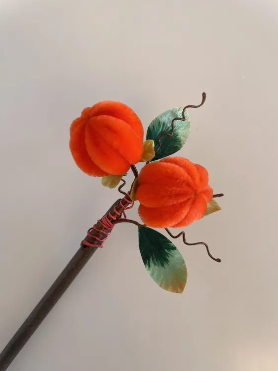 非遗绒花复古风汉服旗袍发簪发饰蚕丝线 柿柿如意