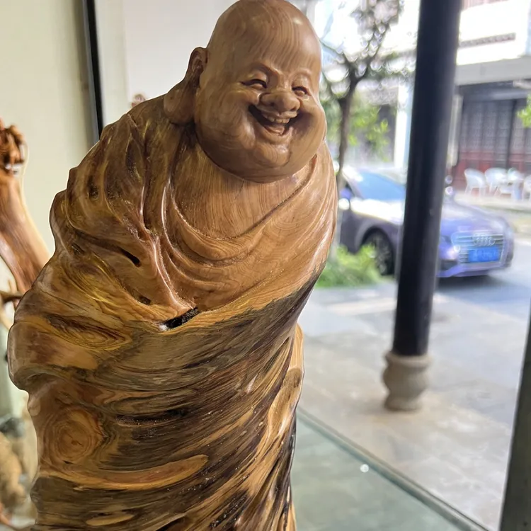 [艺境轩]根雕大肚弥勒佛高40宽15.十底坐整体高43