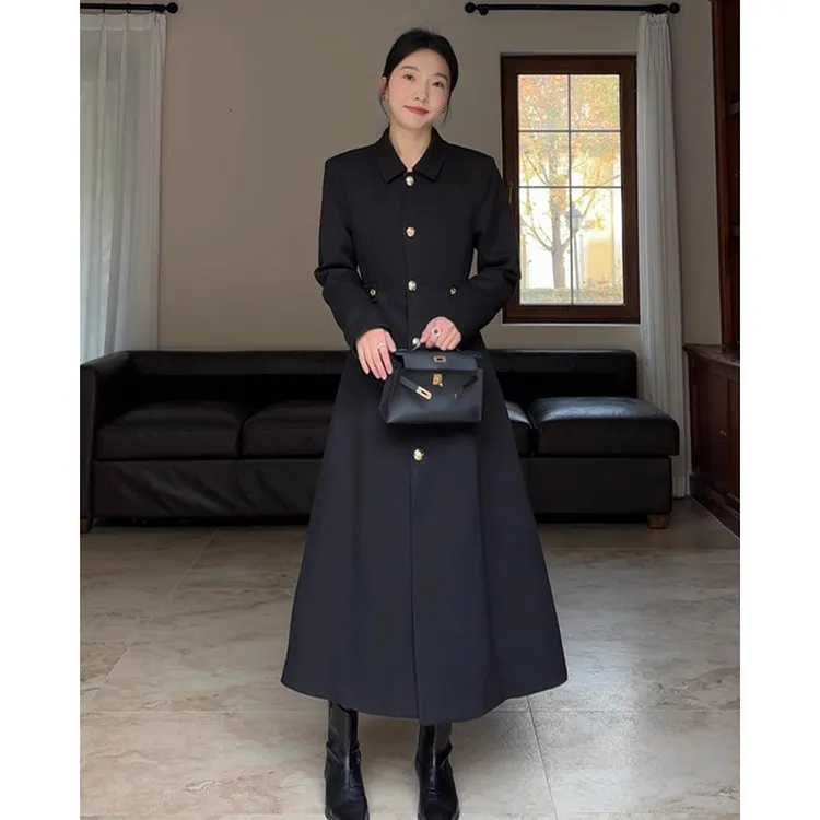 爆款大码女装长款收腰风衣羽绒服外套冬季韩系过膝大衣