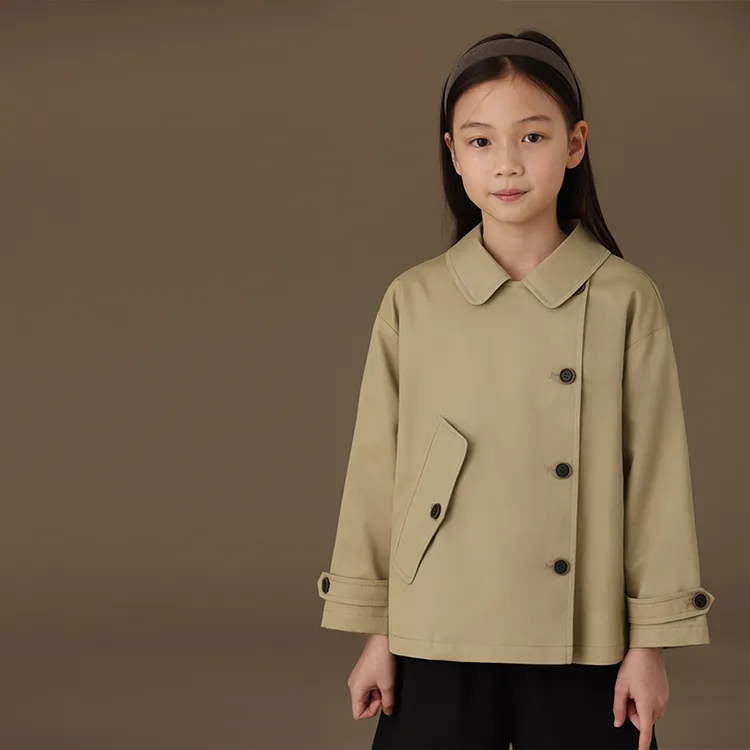 哈齿童装2025秋季儿童外套复古学院风上衣韩版翻领风衣外套女童