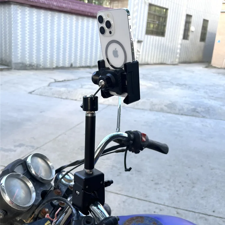 加厚钳夹骑行车把手机支架金属延长杆摩托车山地车拍视频通用360