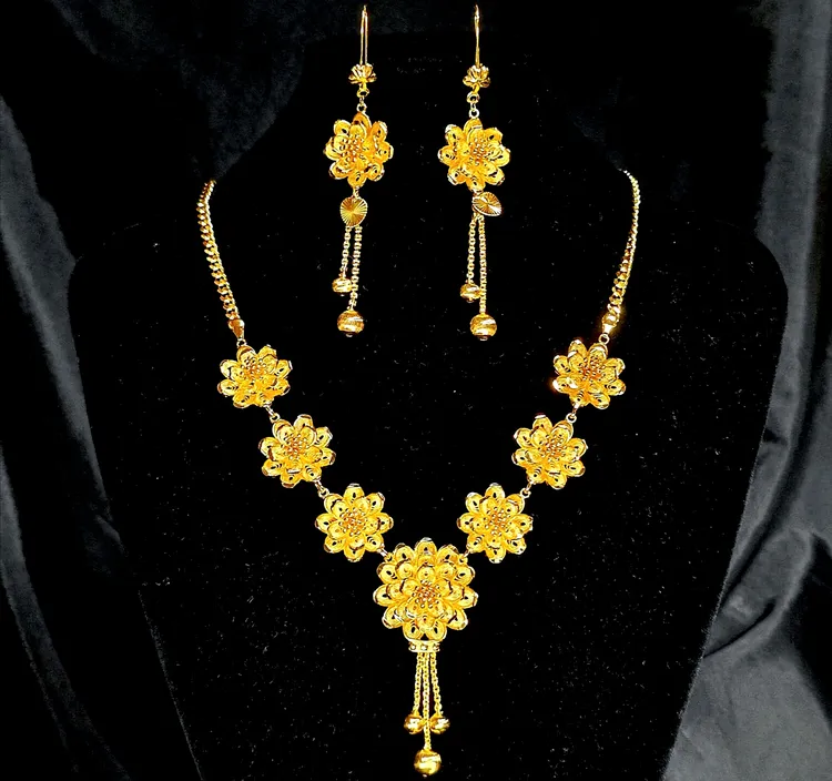 黄铜项链 2/20金新娘流苏项链百搭金色饰品耳环两件套轻奢古风