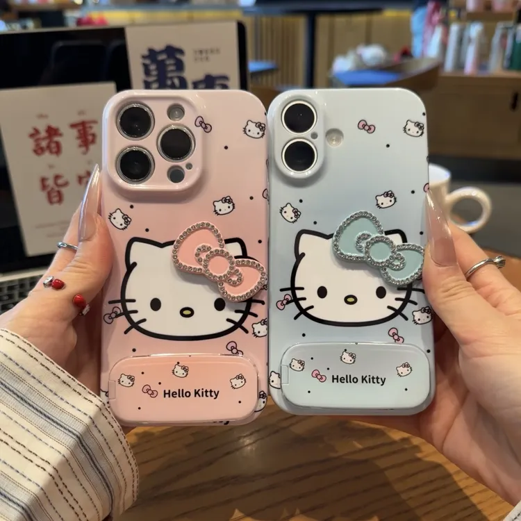 BANCA镶钻kitty镜面支架适用苹果16手机壳华为P70oppo小米15vivo