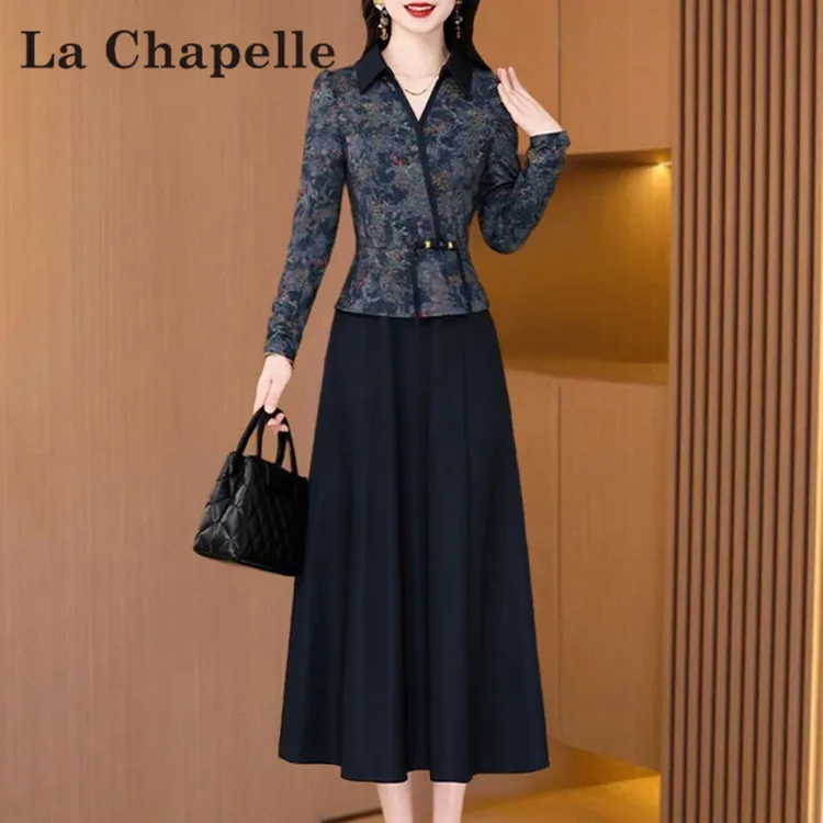 【拉夏】广州十三行国风连衣裙女2025新款秋洋气质长袖收腰爆款裙子