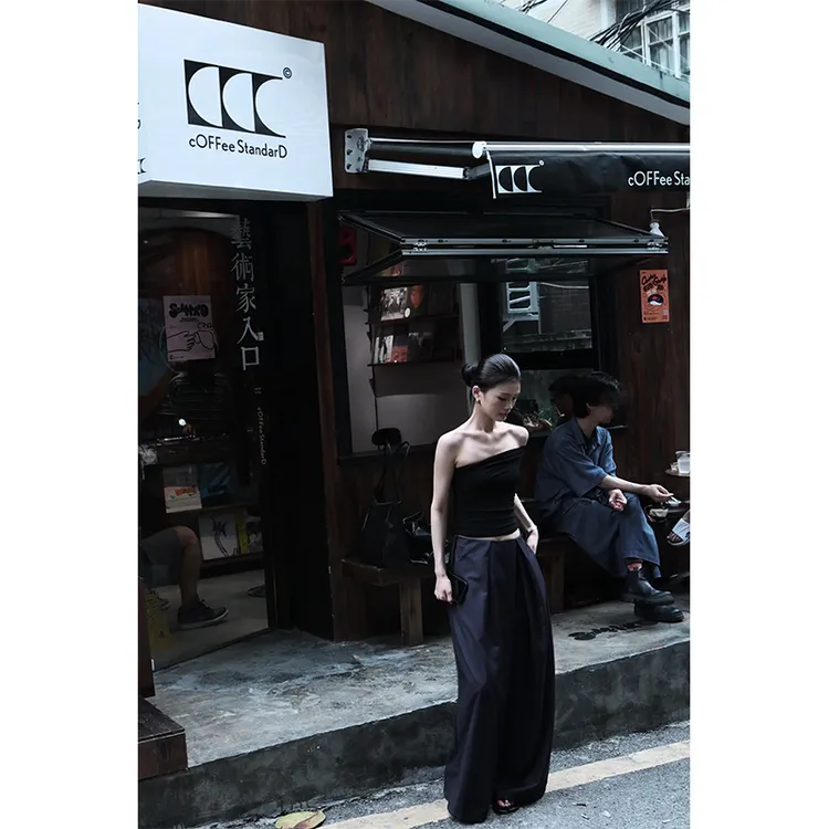 夏季百搭老钱风女装气质修身显瘦百搭抹胸无袖上衣休闲直筒阔腿裤