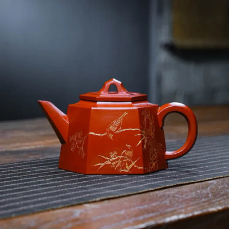 金奖作品【六方井栏】 鸡血大红袍350cc 徐六明紫砂壶 