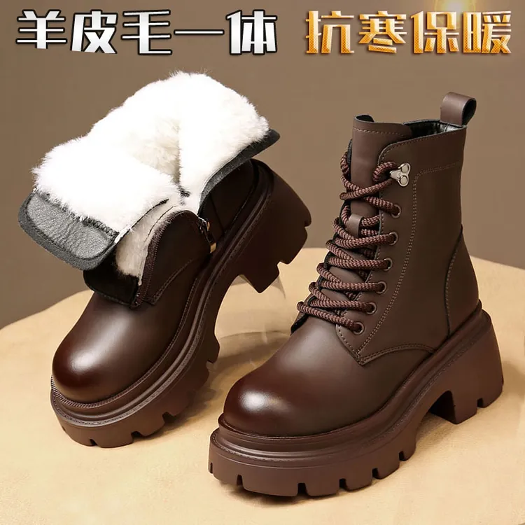 羊毛马丁靴女冬皮毛一体雪地靴防寒棉靴加绒加厚底防滑保暖大棉鞋
