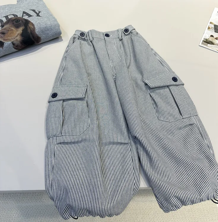 儿童韩范秋冬加绒休闲裤男童中大童一体绒多口袋长裤  25560