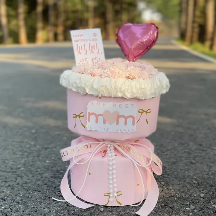 泽林新款母亲节同心蝴蝶结防水包装纸鲜花包装材料diy花束包装