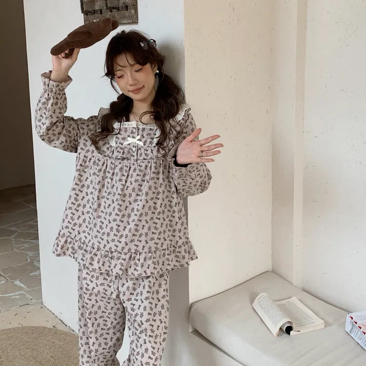 2025新款女韩系新款甜美田园碎花公主风长袖裤家居套装