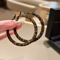 合金布艺耳饰 豹纹耳环圆环轻欧美复古气质个性耳圈百搭设计耳钉