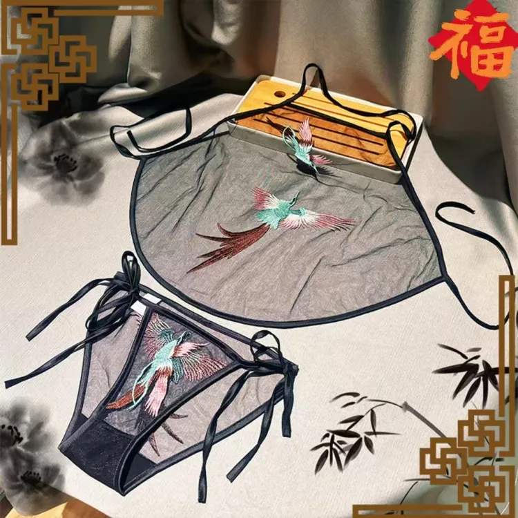 比翼双飞系列凤凰复古透明女士内裤胖MM纯欲绑带三角裤低腰性感