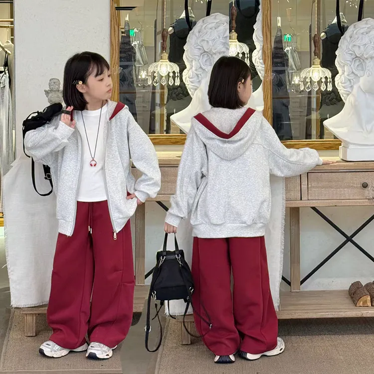 女童运动拉链秋季女休闲风韩系风春秋套装卫衣外套连帽洋气宽松