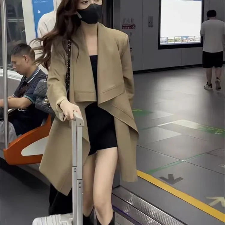 【聊聊专属】新款2025春秋装系带风衣外套女高级感气质大翻领西装