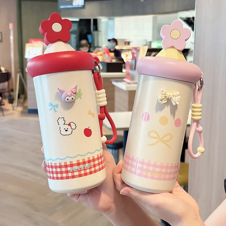保温杯女可爱学生上学吸管杯高颜值少女心清新大容量便携韩版水杯
