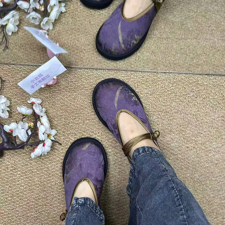 小北妞千层底竹烟波月盘扣休闲透气软底布鞋女单鞋