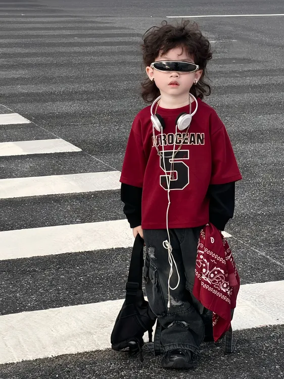 男童套装2025秋装新款韩版儿童宝宝时髦拼色卫衣牛仔工装两件套潮