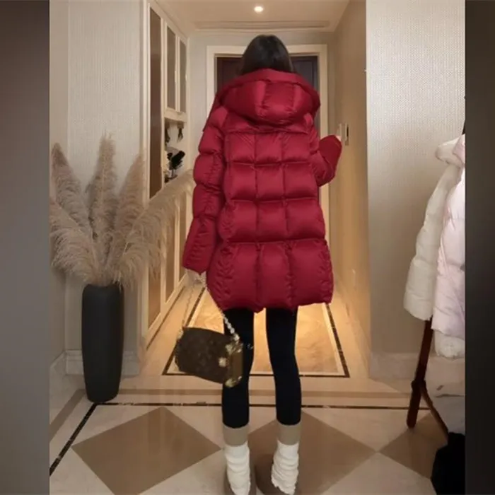 中长款冬季厚款保暖韩版宽松显瘦时尚极简风鹅绒连帽百搭羽绒外套