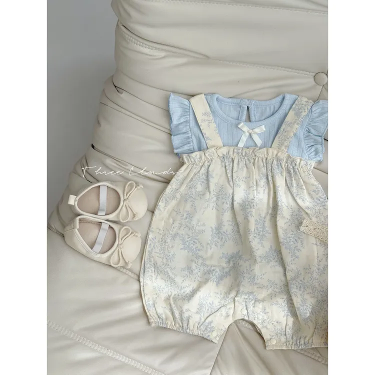 三小朵2555【蓝风铃】婴幼儿宝宝女童夏款短爬清新套装无袖两件套