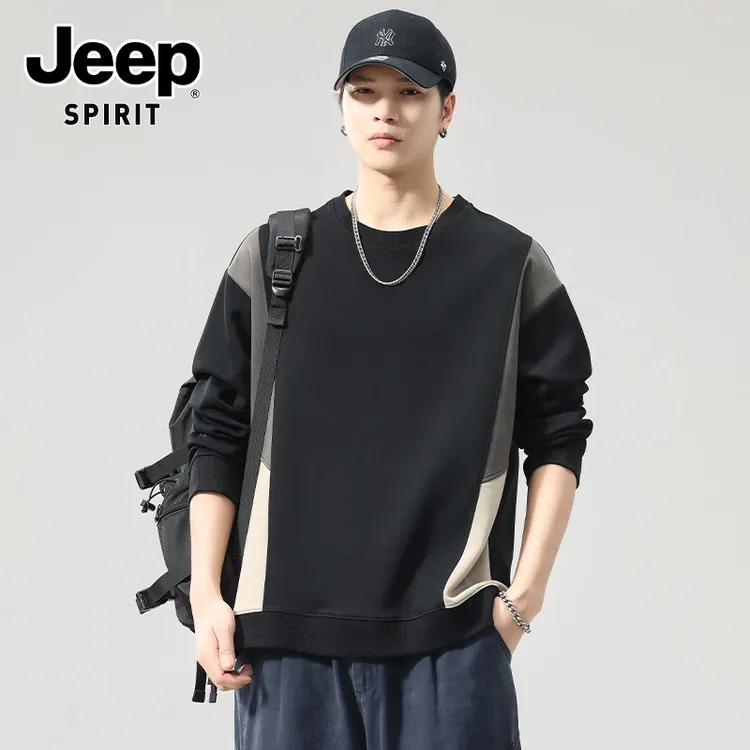 JEEPSPIRIT吉普潮牌复古拼色卫衣男士春秋季新款宽松休闲长袖上衣
