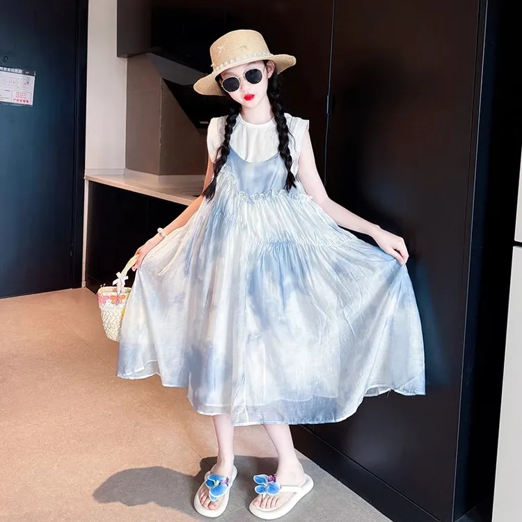 女童2025新款裙子夏季中大儿童连衣裙套装洋气女孩夏装吊带裙薄款