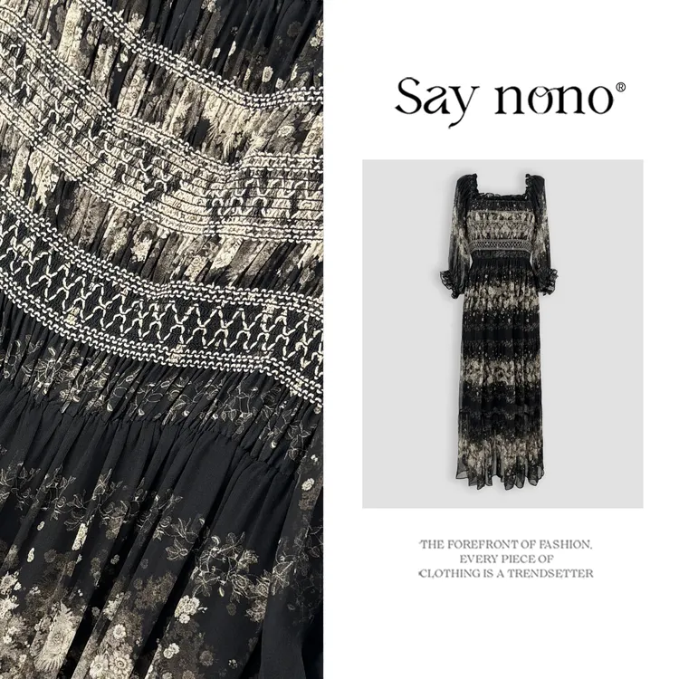 懒猫nono│Saynono 时尚新款露肩气质收腰显瘦优雅连衣裙H1103X