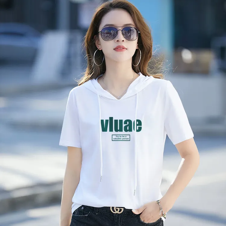 连帽t恤女士短袖2025年夏季减龄内搭显瘦半袖宽松百搭韩版卫衣女