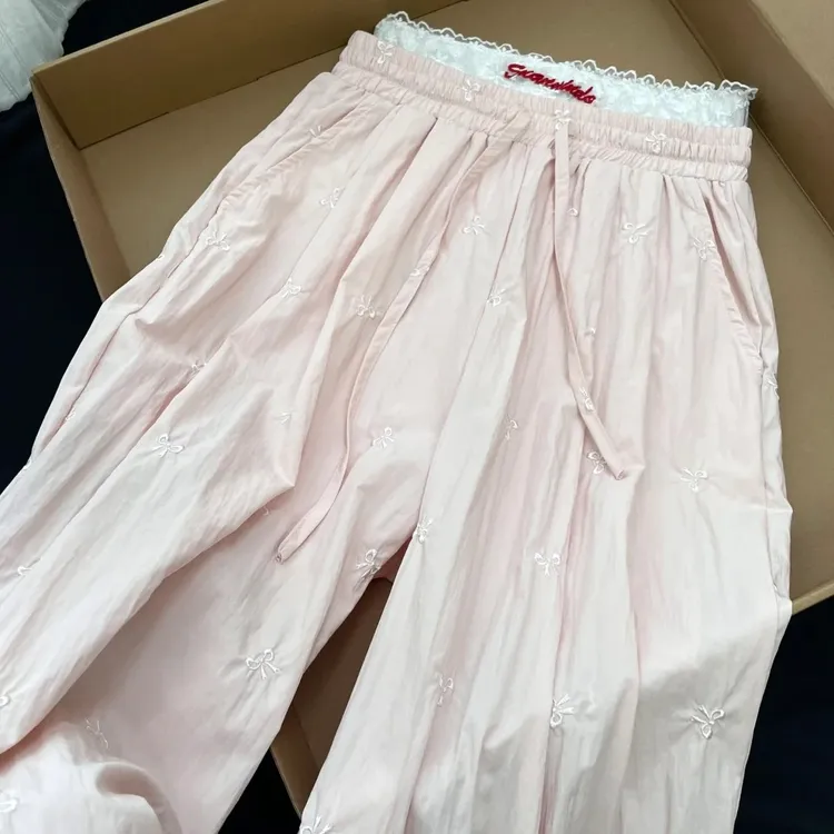 薄款垂感刺绣新款女裤夏季休闲直筒宽松裤子