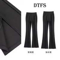 韩系修身立体剪裁宽松喇叭裤黑色长款开衩女休闲裤常规高腰25170