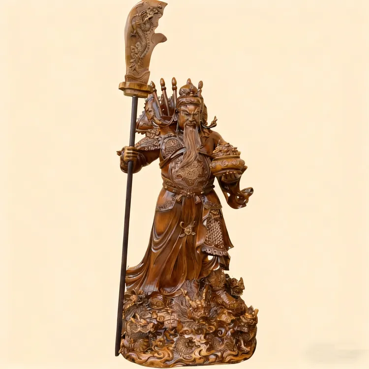 脚踩多龙戏珠底座背旗九龙关公公司摆件招财进宝摆件