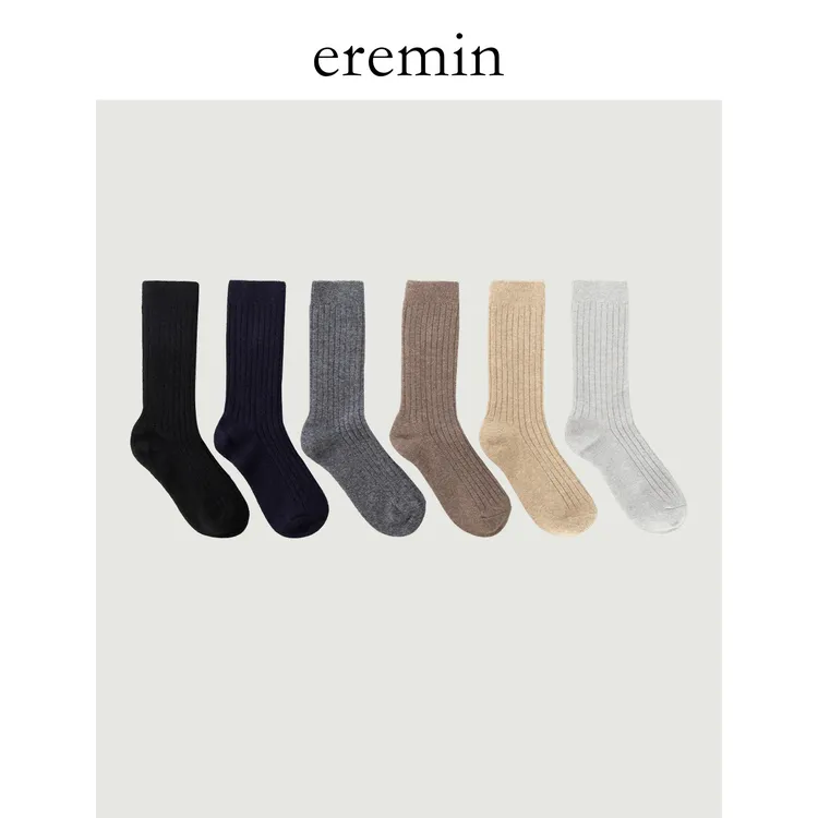 Min 羊绒羊毛素色竖条纹保暖实穿百搭中筒袜WZ280