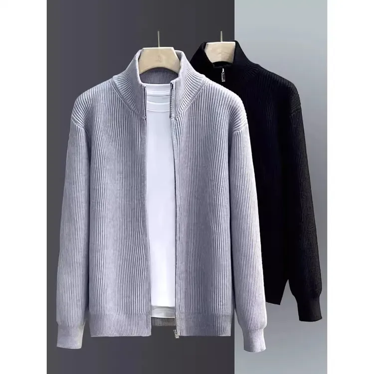 高级感慵懒风立领长袖开衫毛衣男青春流行款美式针织外套