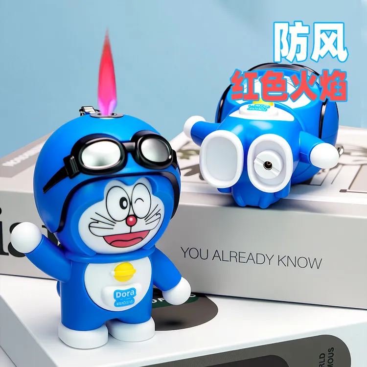 新款哆啦A梦按压变脸公仔充气打火机潮玩卡通礼物钥匙扣摆件解压
