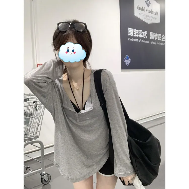 长袖运动休闲百搭韩版网红时尚小众薄款慵懒风潮ins春秋季简约灰